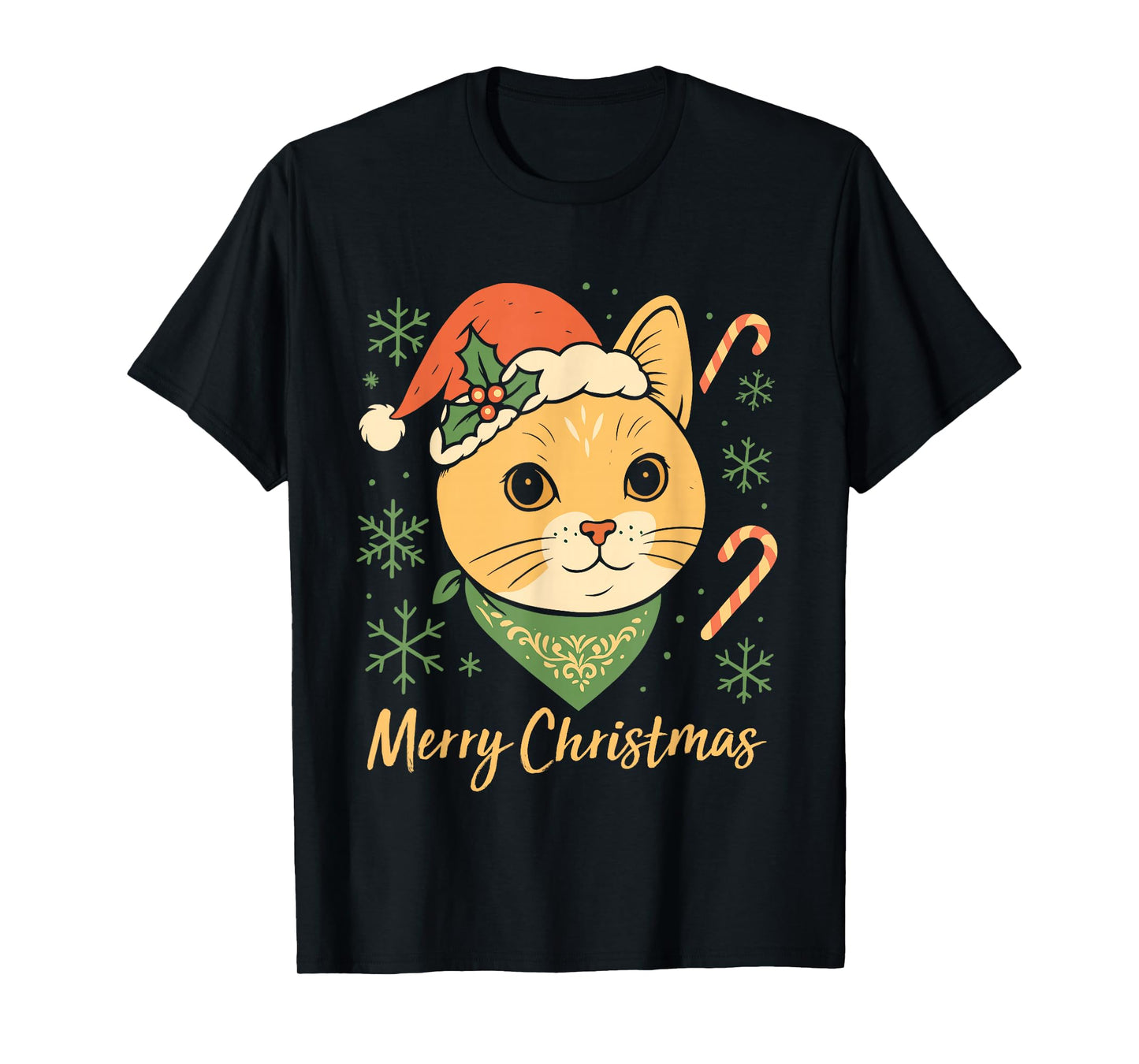 Cat Merry Christmas Santa Hat Xmas Family Pajama Men Women T-Shirt