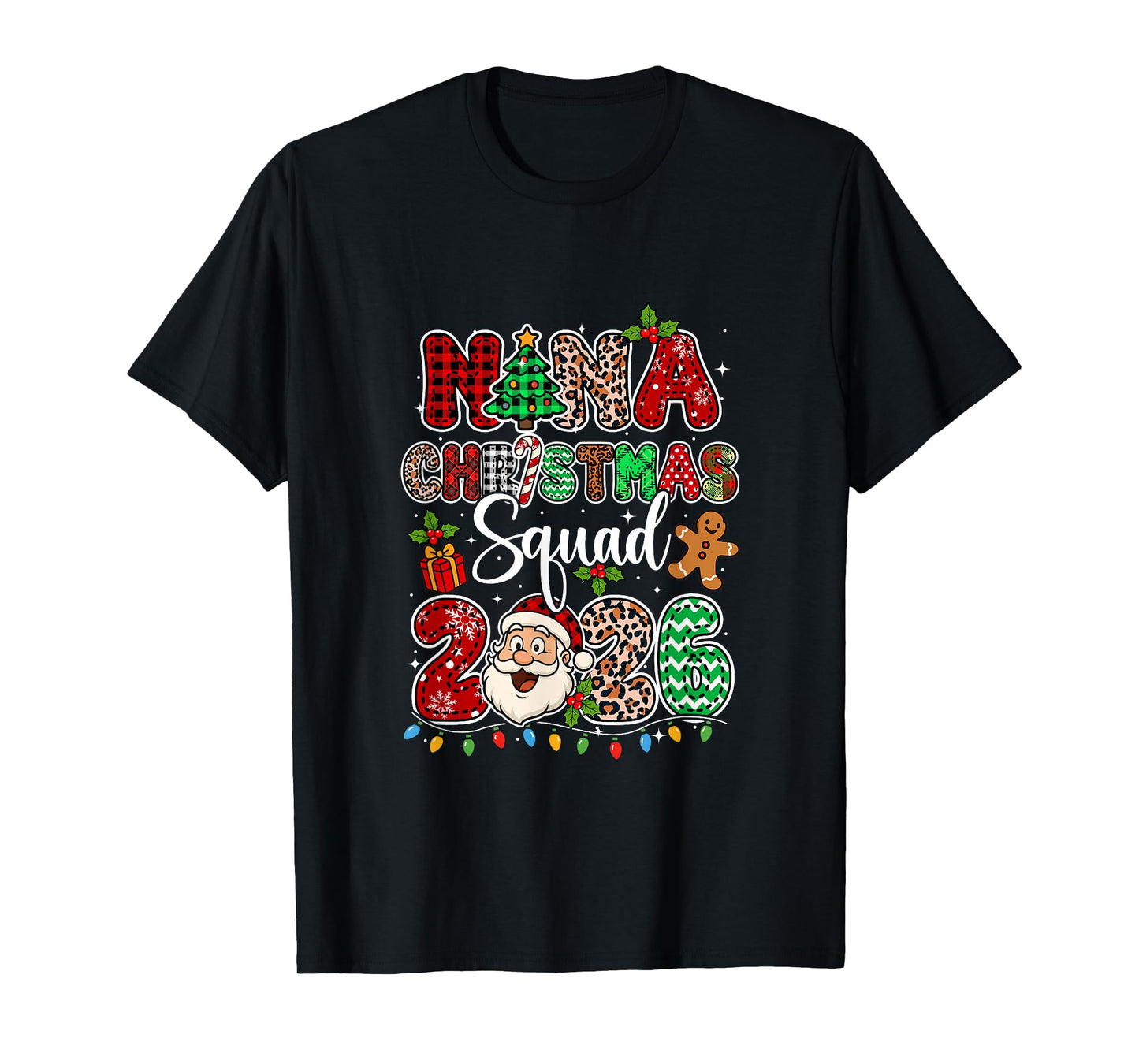 Nana Christmas Crew 2026 Leopard Funny Santa Family Group T-Shirt