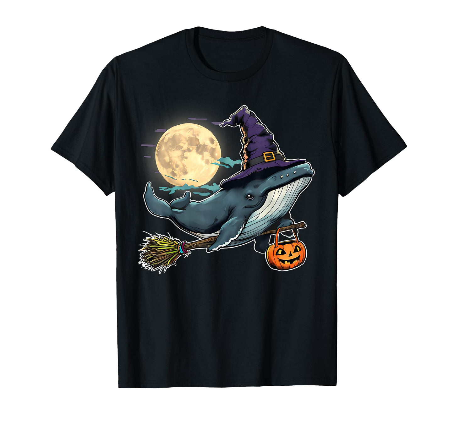 Funny Whale Witch Hat Pumpkin Halloween Costume T-Shirt