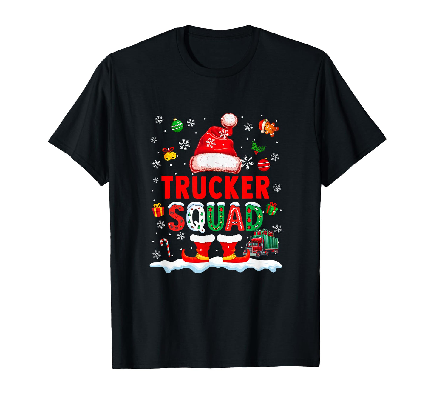Trucker Squad Men Job Christmas Santa Costume Bow Tie T-Shirt