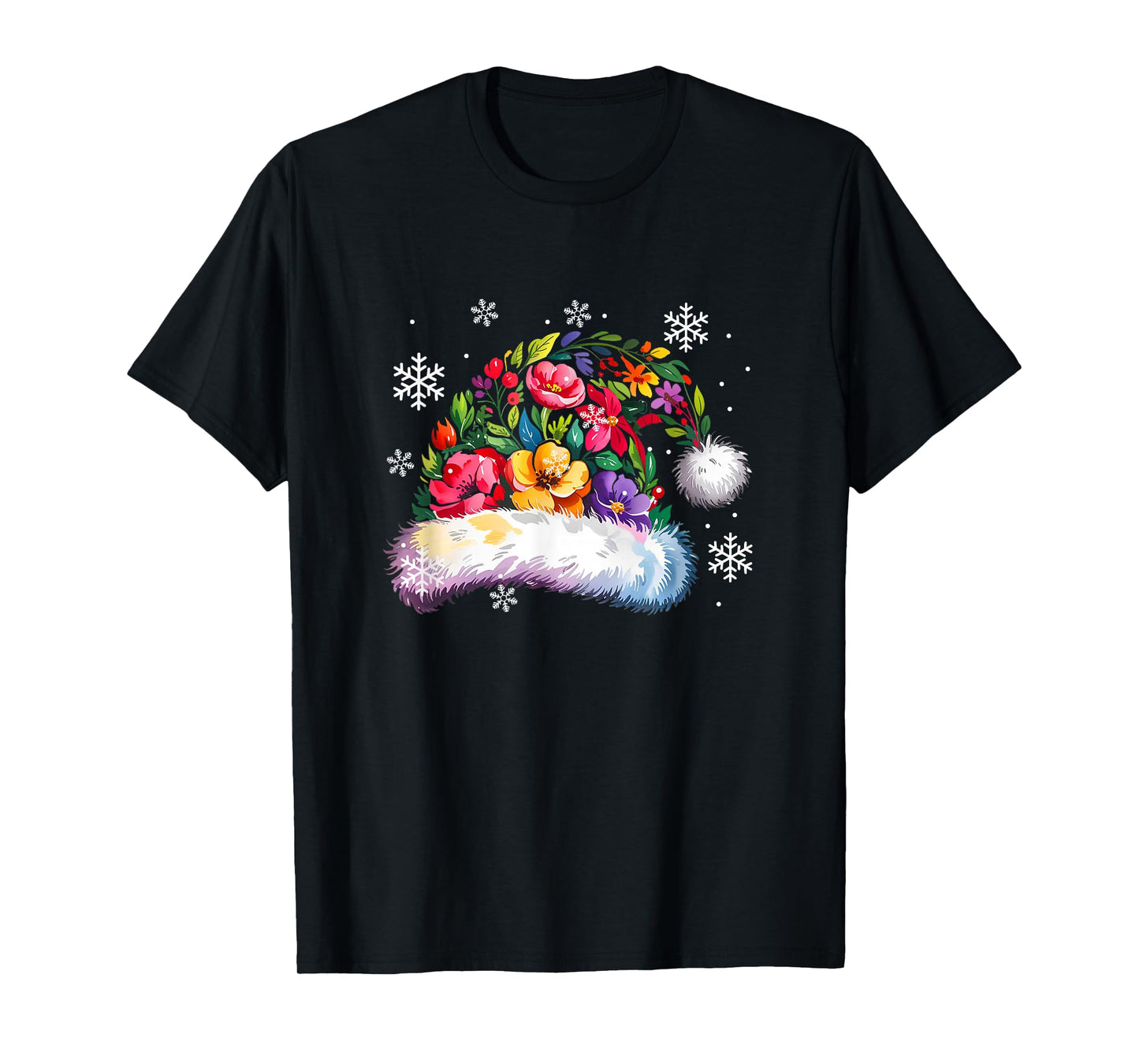 Colorful Flowers Santa Xmas Hat Shape Matching Family Kids T-Shirt