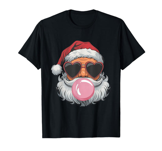 Retro Cute Santa Christmas Blowing Bubble Gum Vintage Girly T-Shirt
