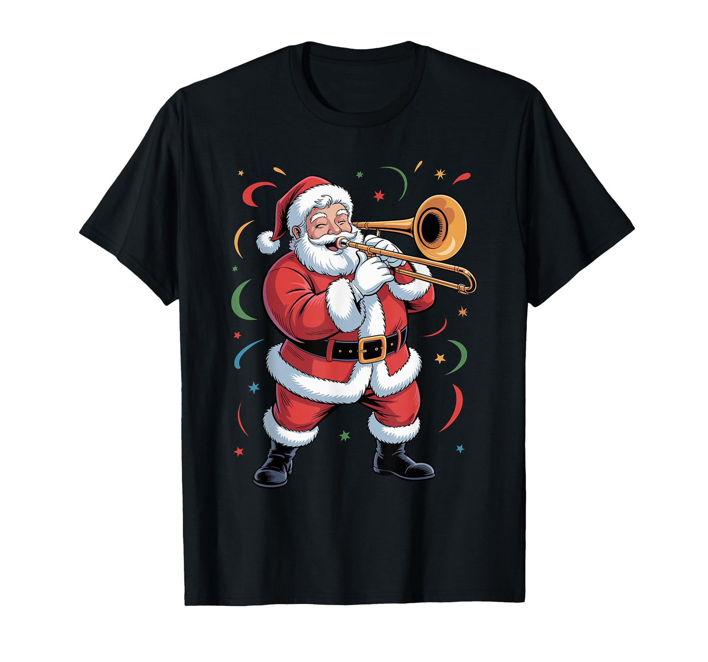 Santa Playing Trombone Funny Holiday Christmas Xmas Pajama T-Shirt