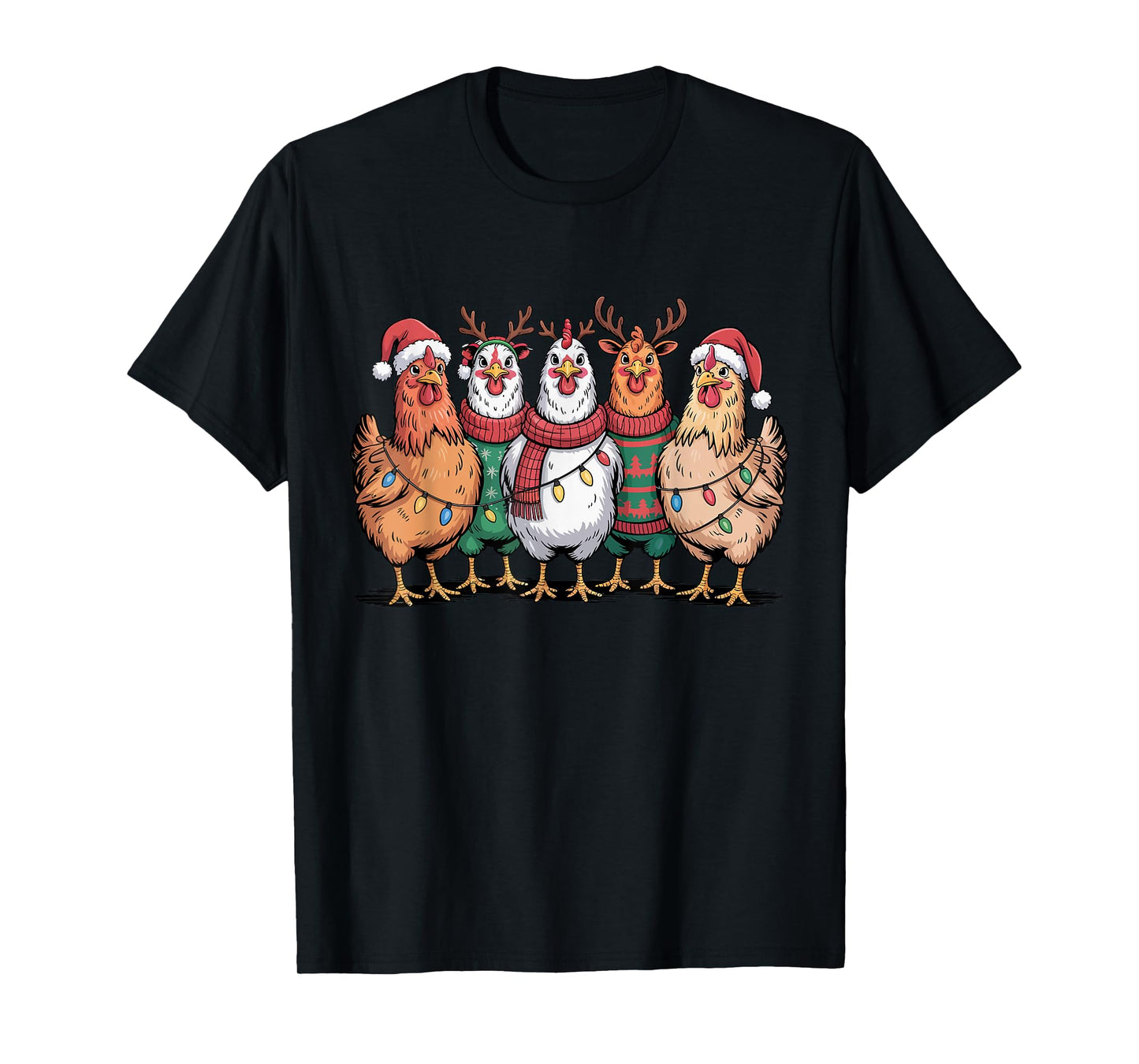 Christmas Lights Chicken Santa Funny Xmas Tree for Men Women T-Shirt