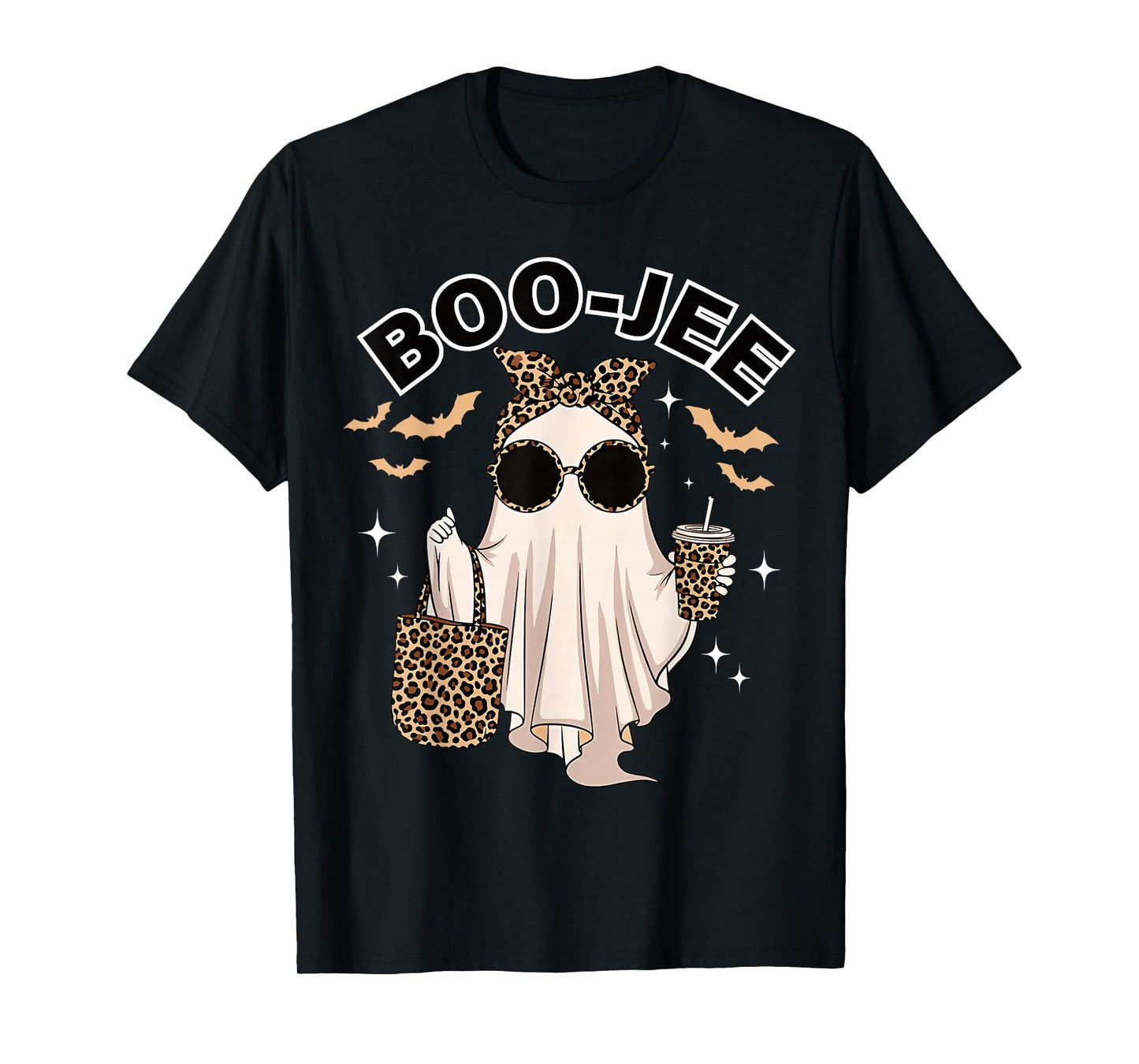 Coquette Leopard Ghost Coffee Boo-JEE Halloween Boujee Ghost T-Shirt