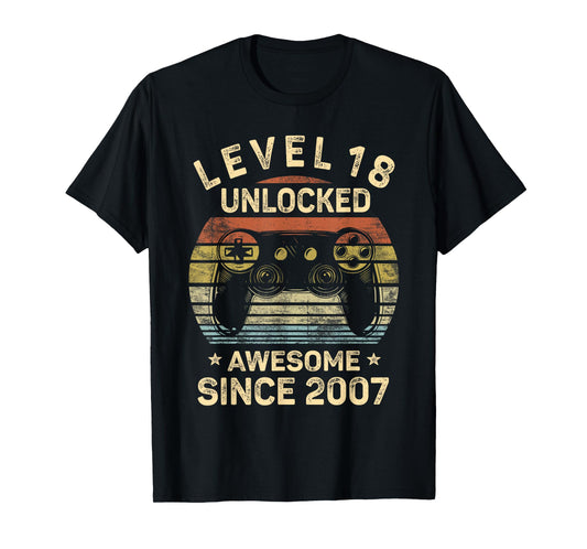 Level 18 Unlocked 18th Birthday 18 Year Old Gifts Gamer Bday T-Shirt