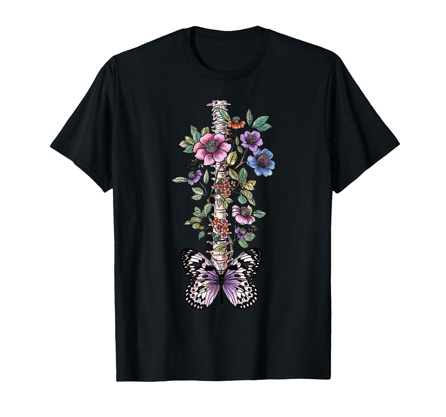 Floral Skeleton Butterfly Spine Chiropractor Chiropractic T-Shirt