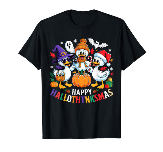 Duck Halloween Thanksgiving Christmas Happy Hallothanksmas T-Shirt