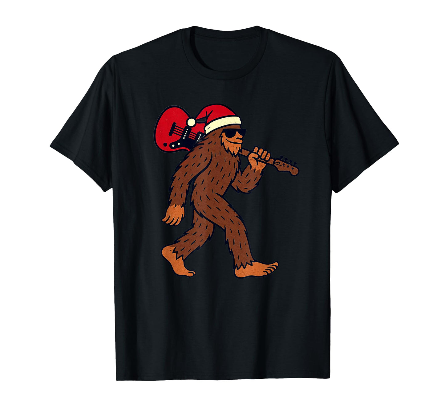 Sasquatch Playing Rock Guitar Christmas Vintage Funny Xmas T-Shirt