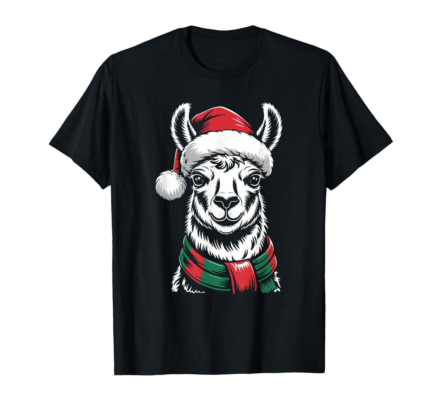 Llama Xmas Santa Hat Scarf Christmas Costume T-Shirt