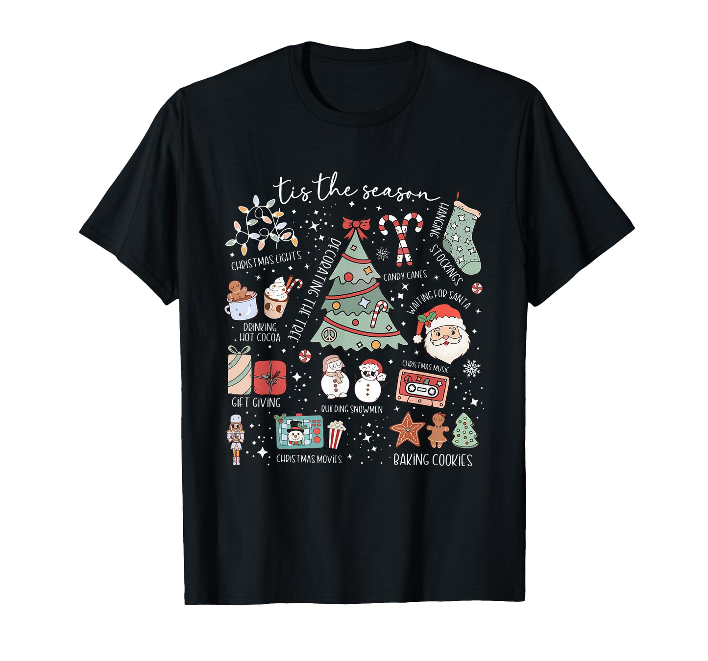 Retro Funny Tis The Season Doodles Christmas Santa Cute Xmas T-Shirt