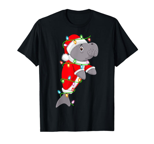 Manatee Christmas Lights Santa Costume Cute Animal Xmas T-Shirt