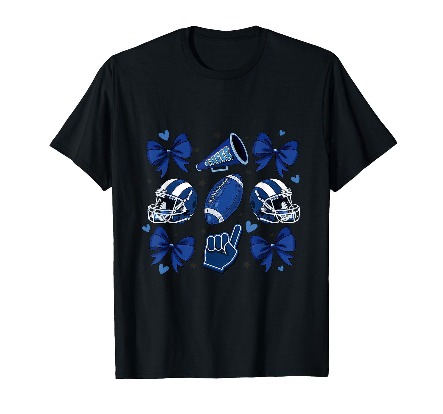 Football Cheer Mom Sister Coquette Bow Game Day Blue Women T-Shirt