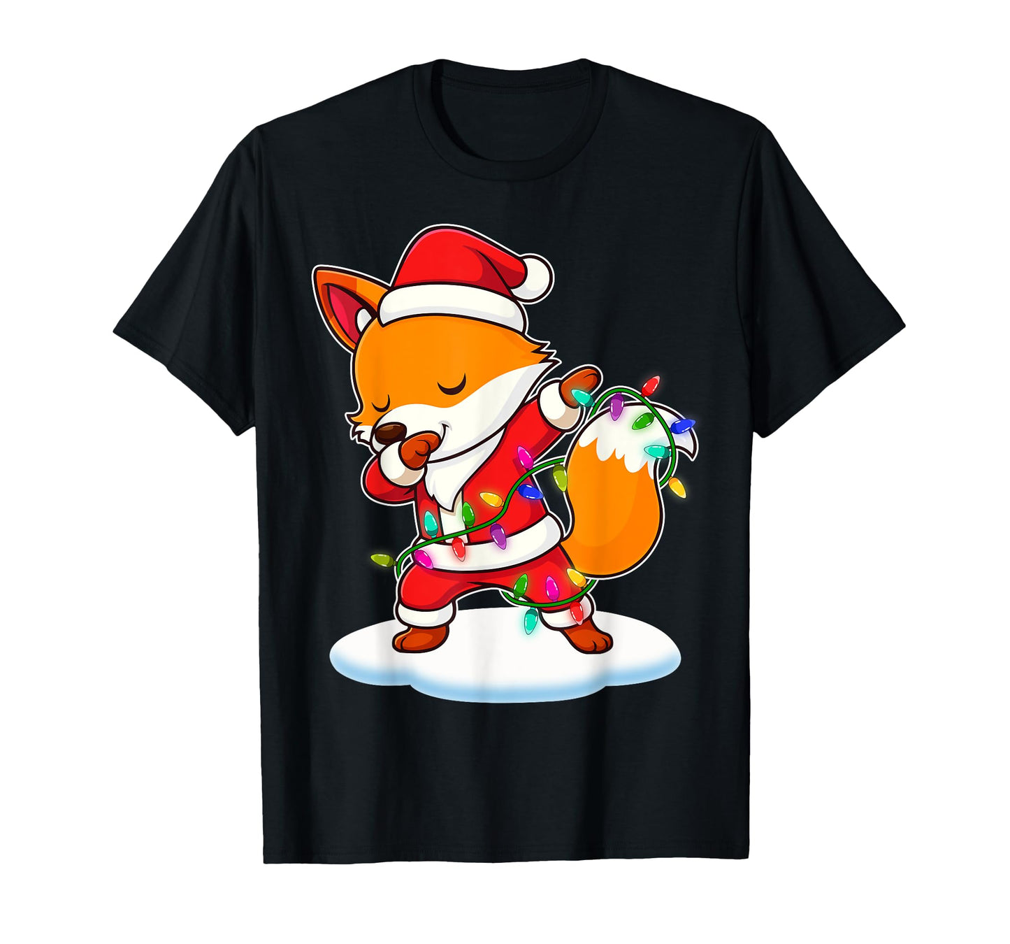 Christmas Fox Dabbing Lights Santa Xmas for Men Women T-Shirt