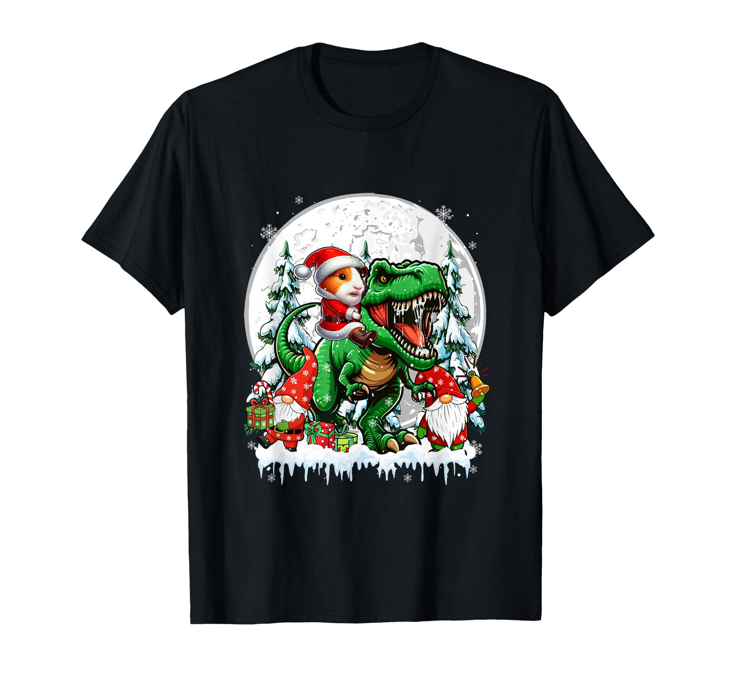 Santa Guinea Pig Riding T-Rex Gnomes Christmas Trees Family T-Shirt