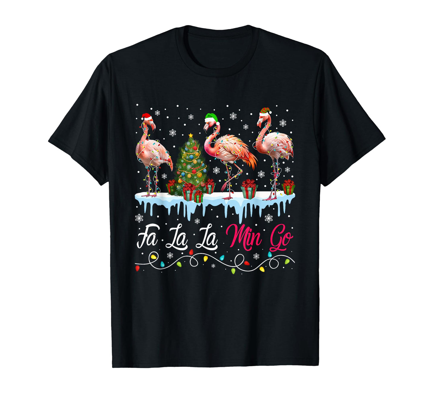 FA La La Mingo Flamingo Christmas Tropical Xmas Tree Lights T-Shirt