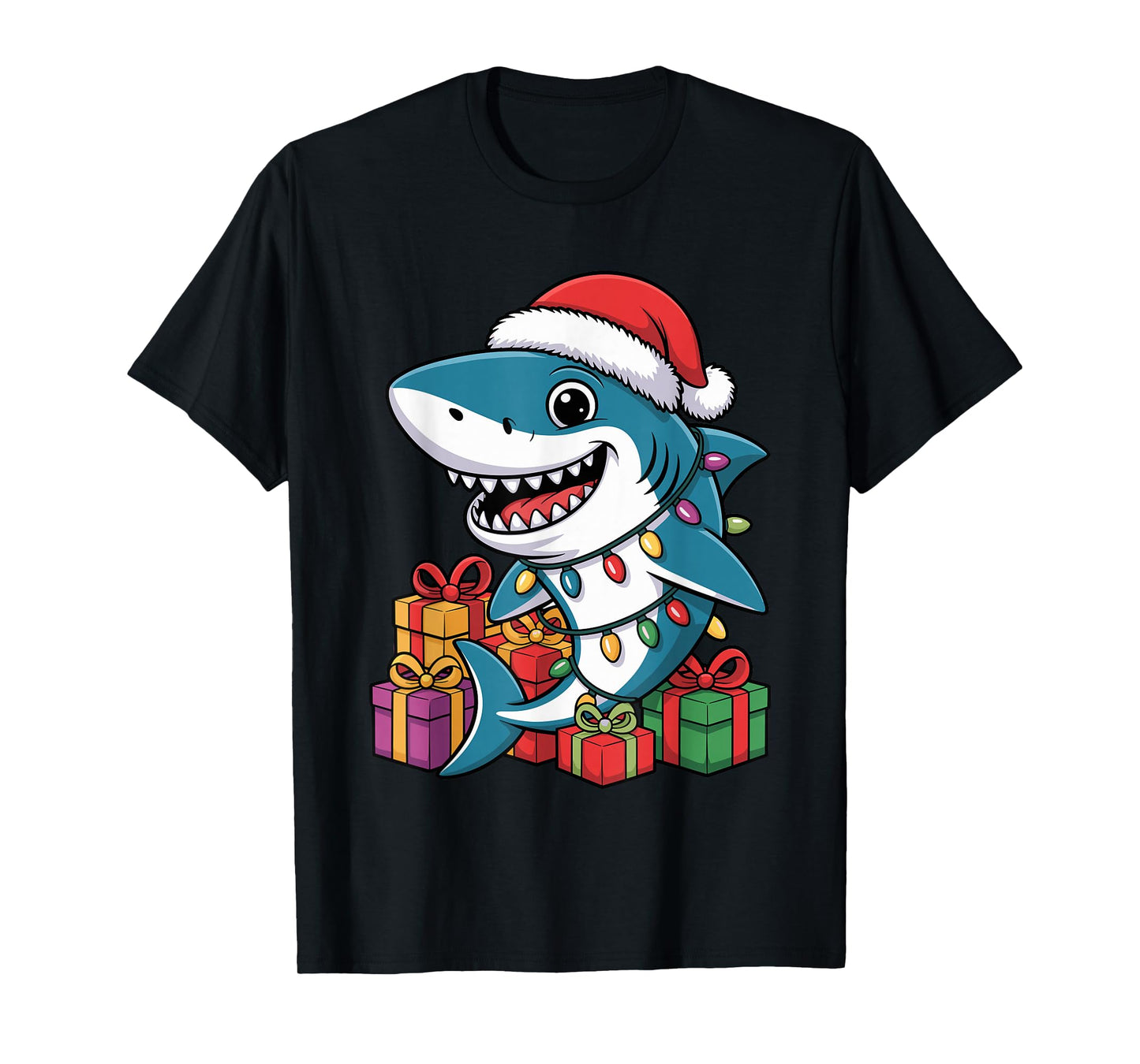 Shark Santa Hat Christmas Funny Marine Life Lovers Holiday T-Shirt