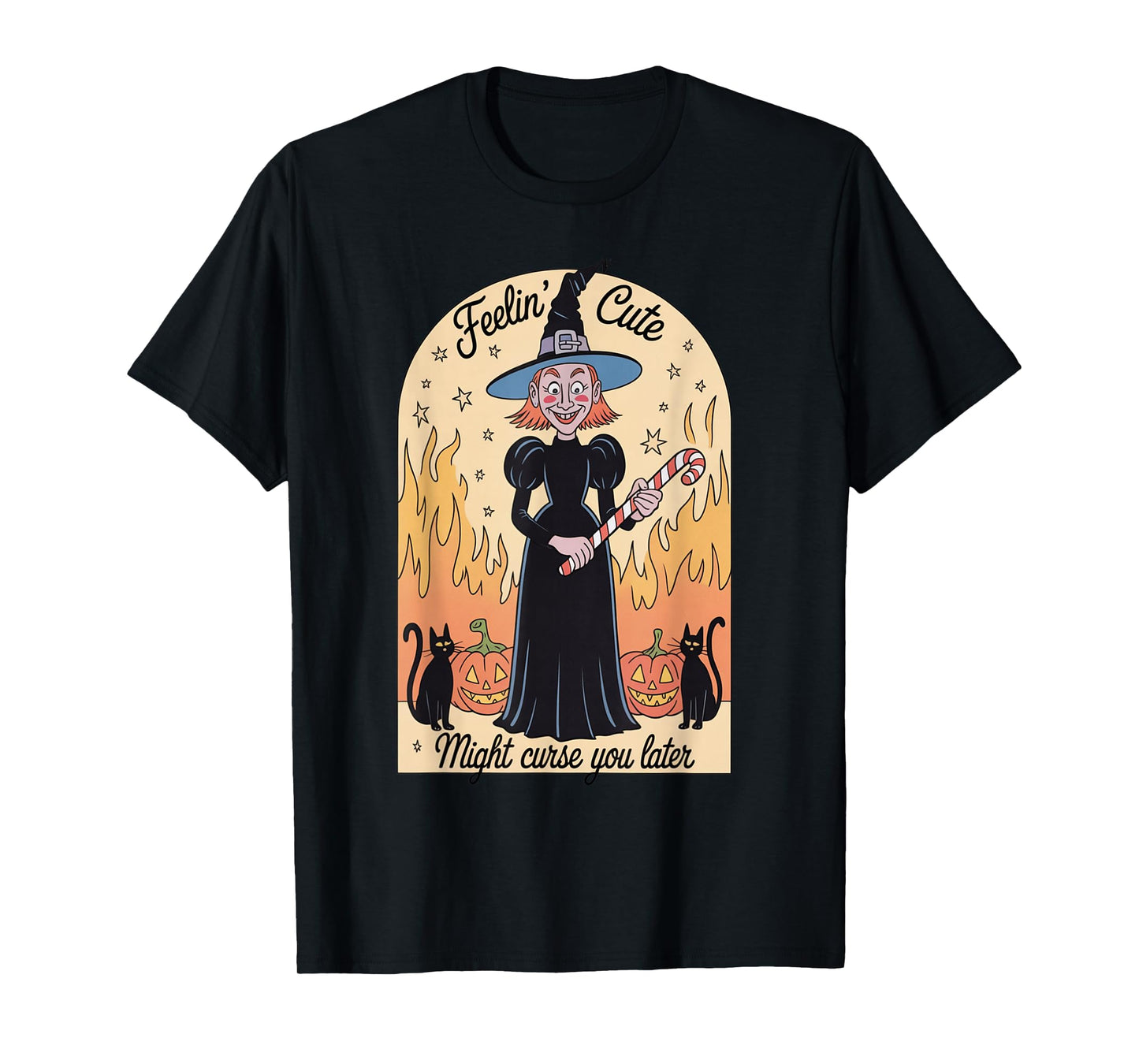 Funny Witch Halloween Pumpkin Feelin Cute Curse Women Men T-Shirt