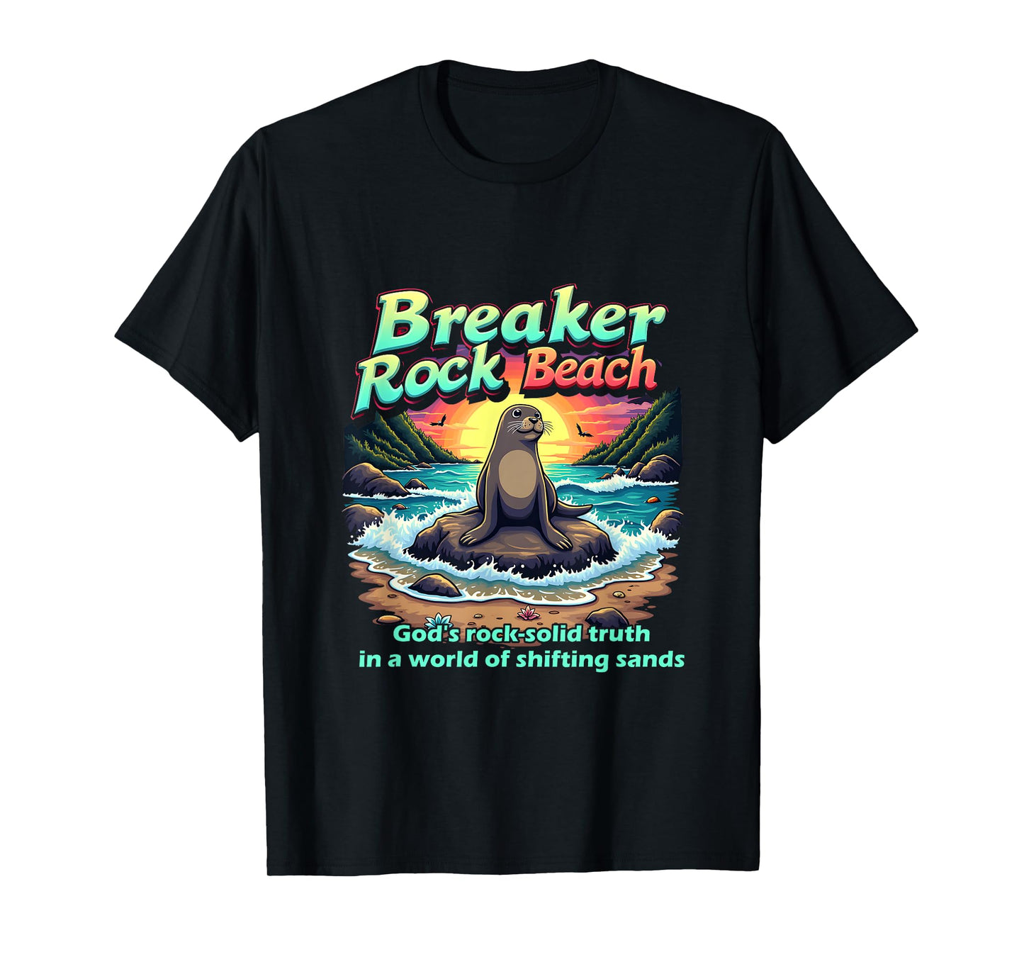 Retro VBS 2025 Breaker Rock Camp Beach God's Solid Beach T-Shirt