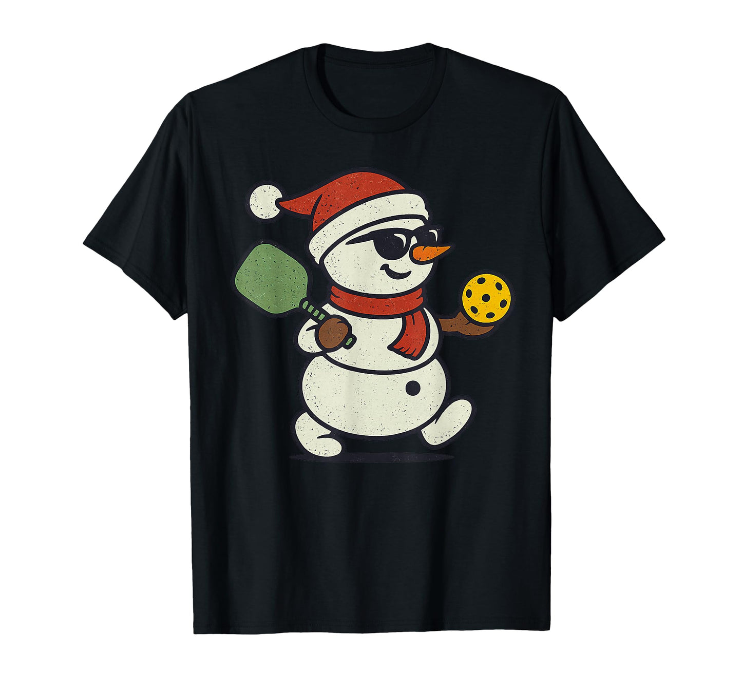 Snowman Playing Pickleball Christmas Vintage Funny Xmas T-Shirt