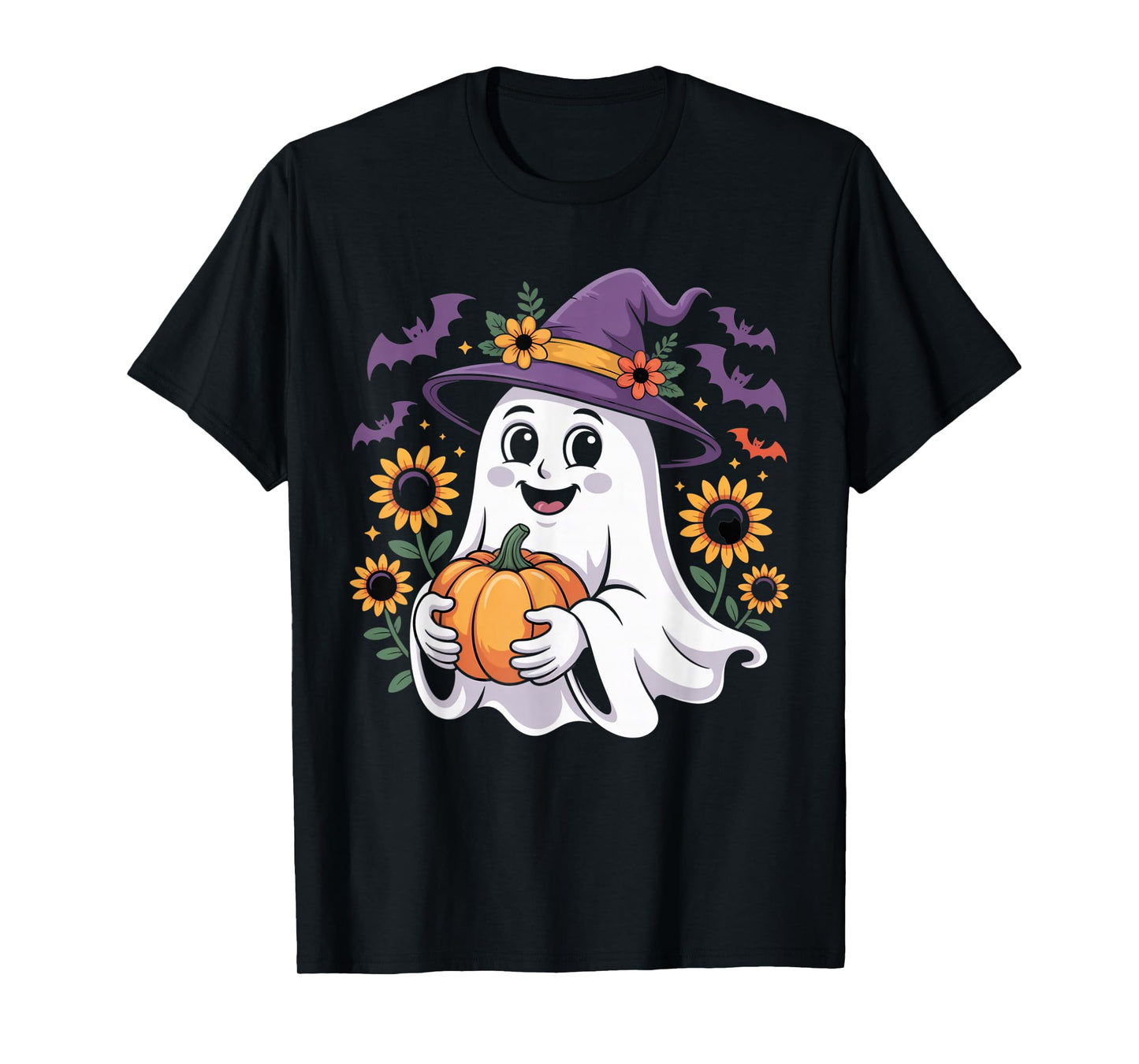 Witch Ghost Pumpkin Sunflower Halloween Shirt Cute Autumn T-Shirt