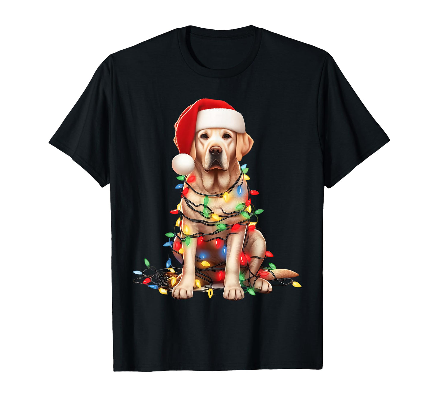 Labrador Retriever Dog Christmas Lights Santa Hat Dog Lover T-Shirt