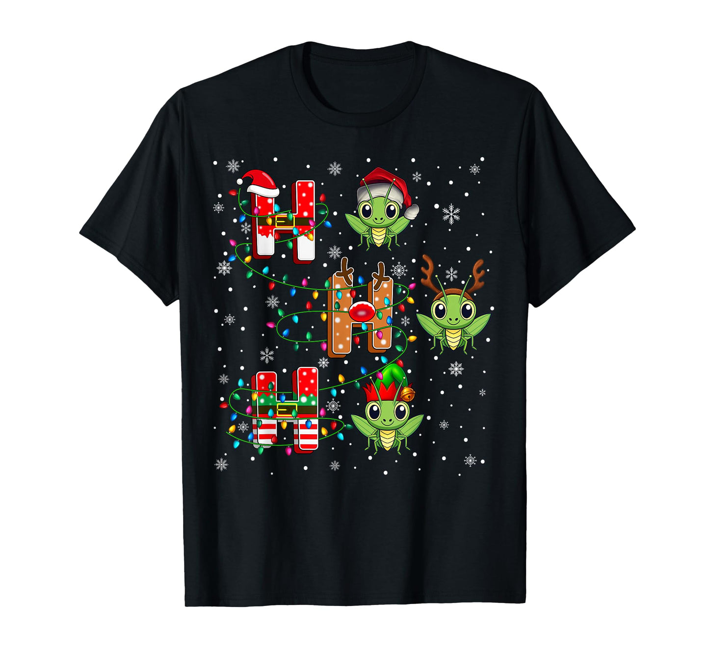 Ho Ho Ho Santa Reindeer Hat Elf Grasshopper Animal Christmas T-Shirt