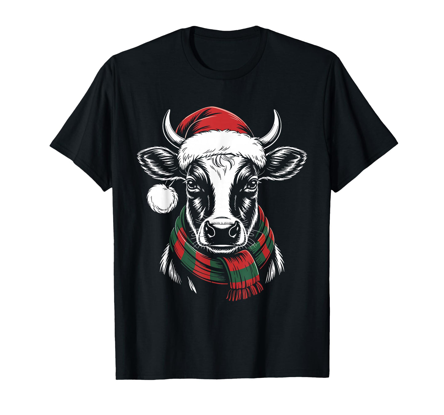 Cow Xmas Santa Hat Scarf Christmas Costume T-Shirt