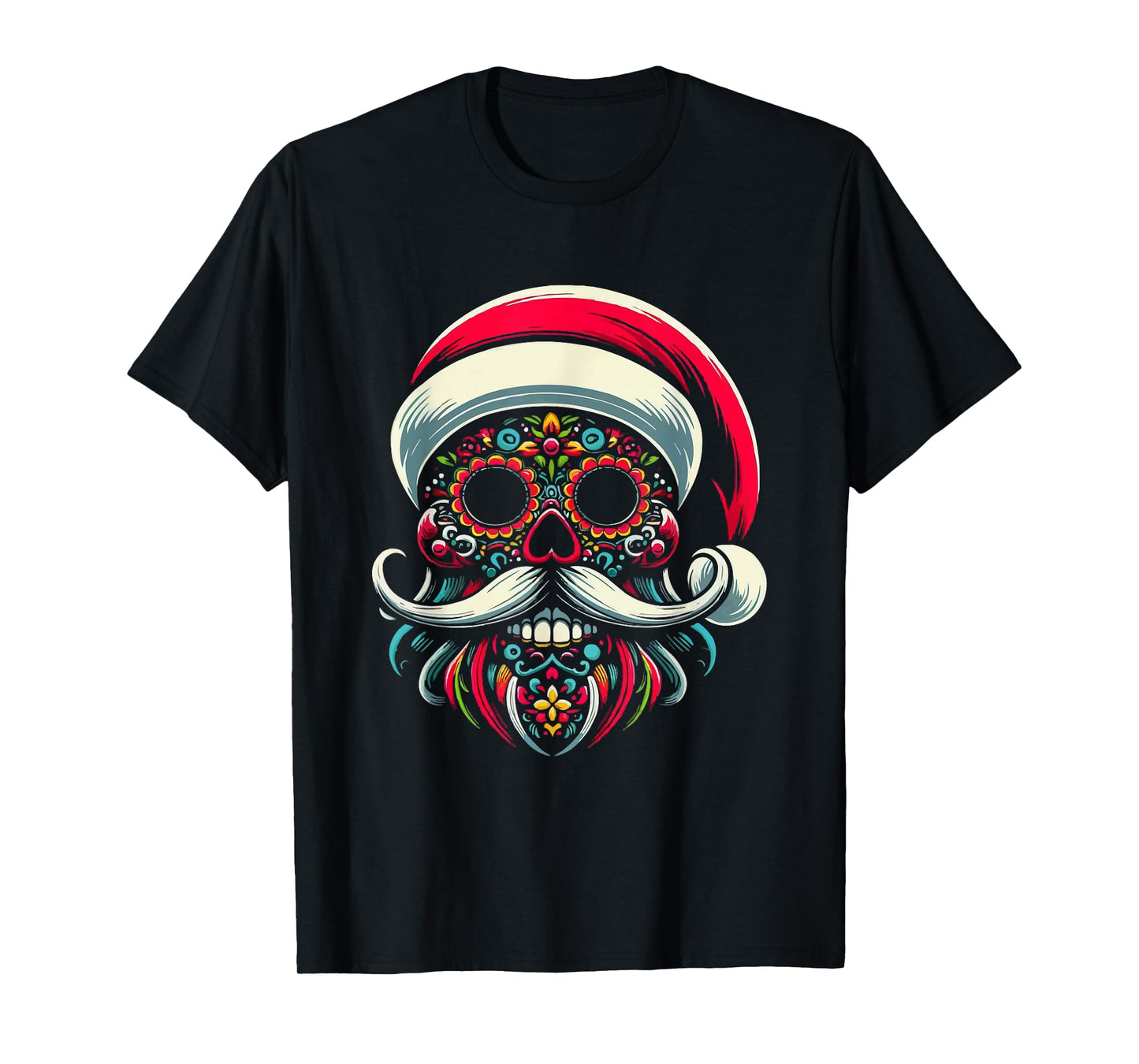 Colorful Sugar Skull Santa Holiday Delight for Men Women T-Shirt