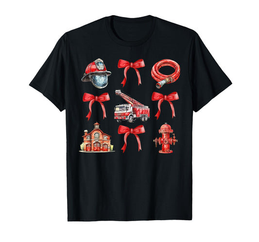 Vintage Coquette Bow Firefighter Firehouse Fireman Men Women T-Shirt