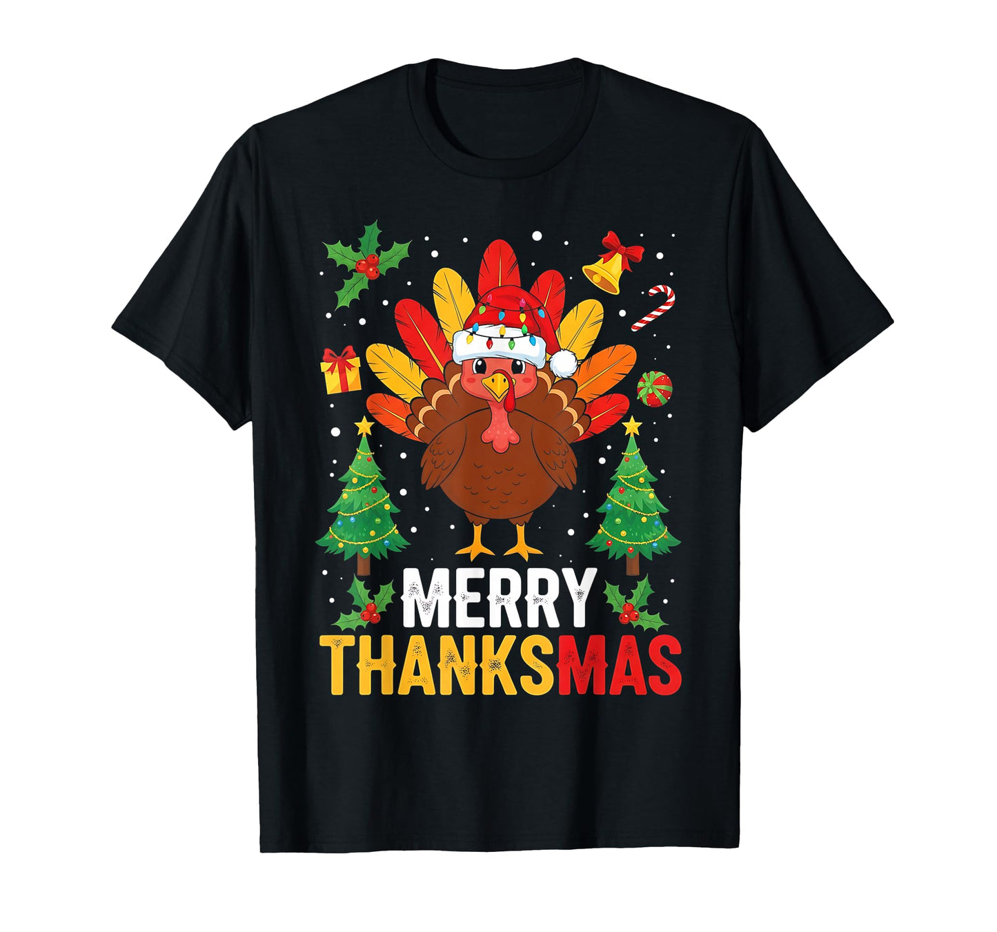Funny Merry Thanksmas Happy Thanksgiving Santa Turkey T-Shirt
