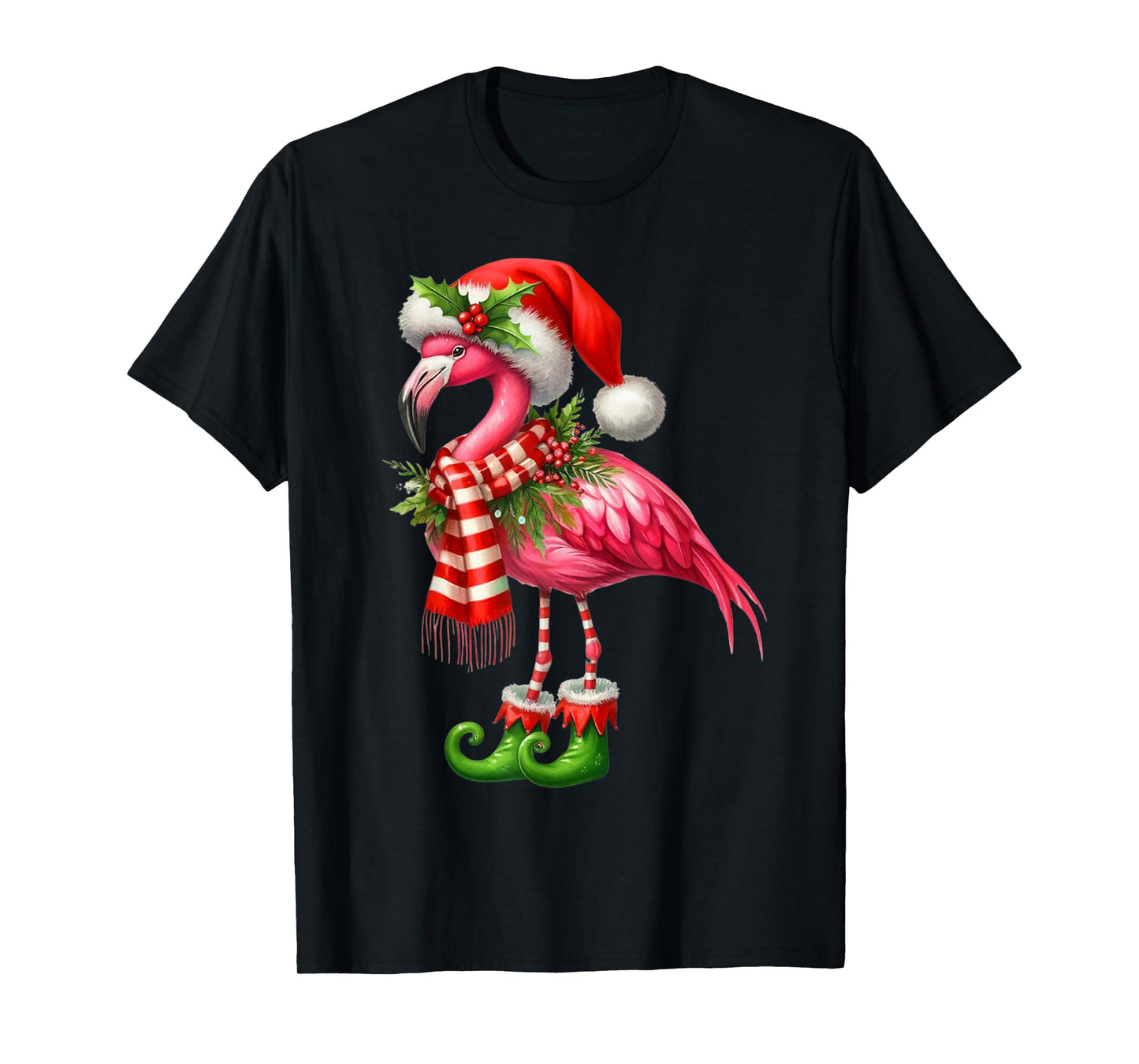 Merry Christmas Cute Flamingo Santa Snow Xmas Lights Pajamas T-Shirt