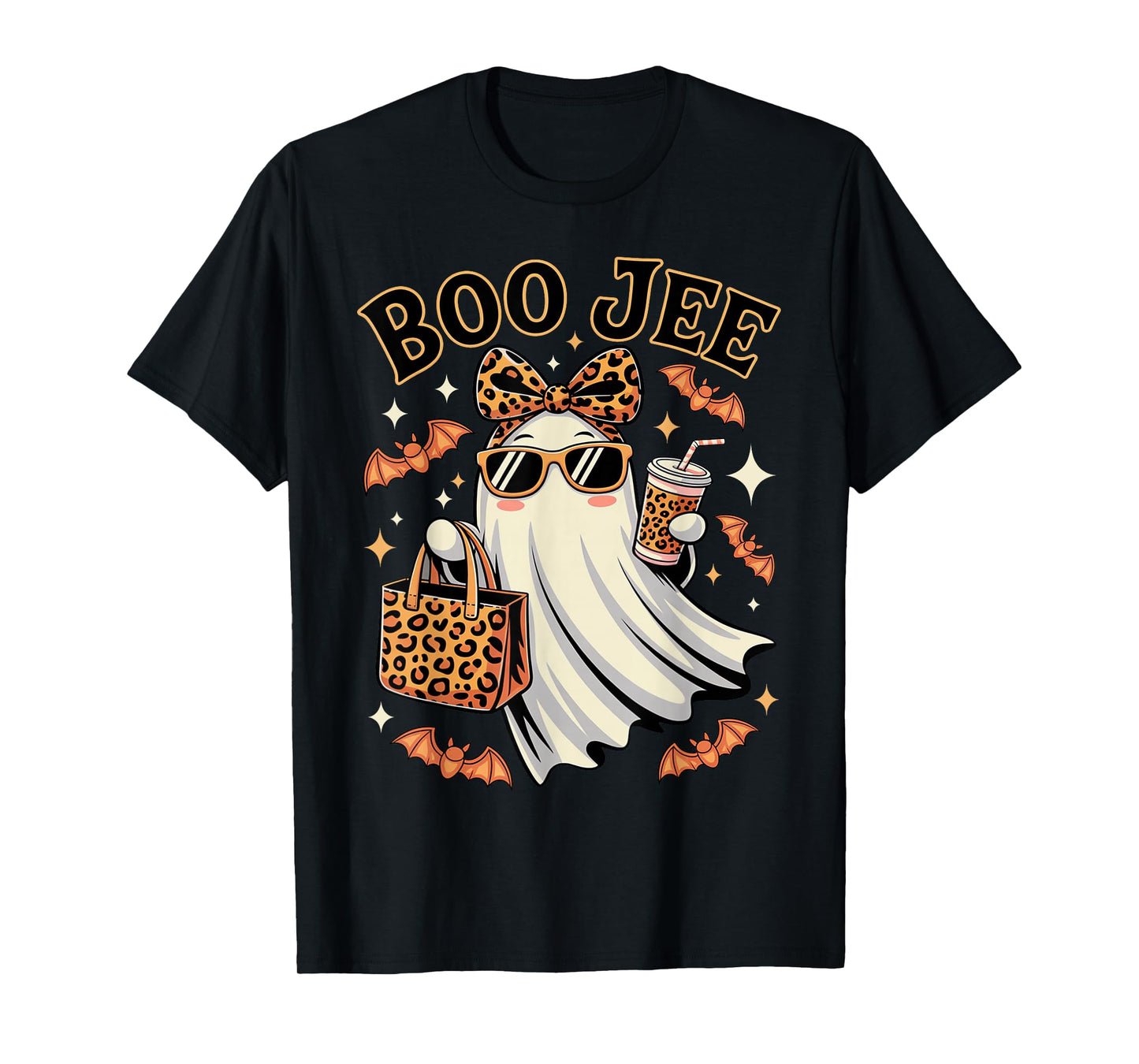 Coquette Leopard Ghost Coffee Boo JEE Halloween Boujee Ghost T-Shirt
