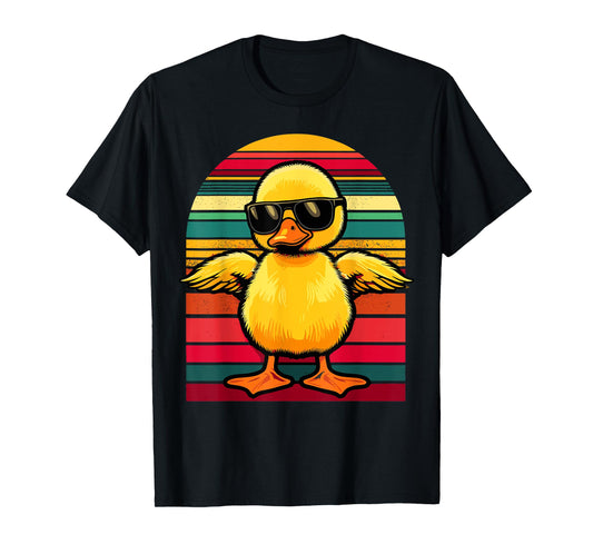 Yellow Duck in Sunglasses Retro Funny Duck T-Shirt
