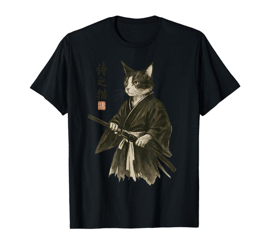 Samurai Cat - Vintage Japanese Ukiyo-e | Ninja Cat Vibes T-Shirt