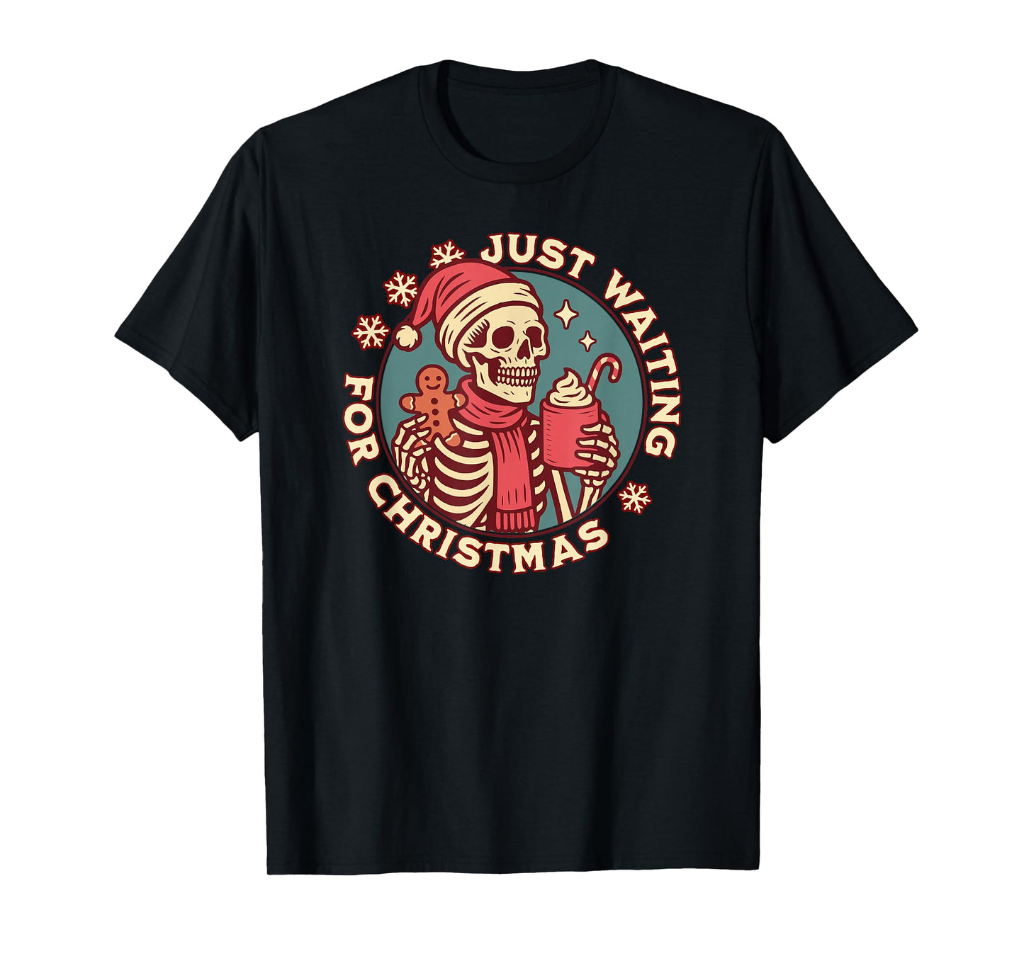 Just Waiting for Christmas Skeleton Drinking Hot Cocoa T-Shirt