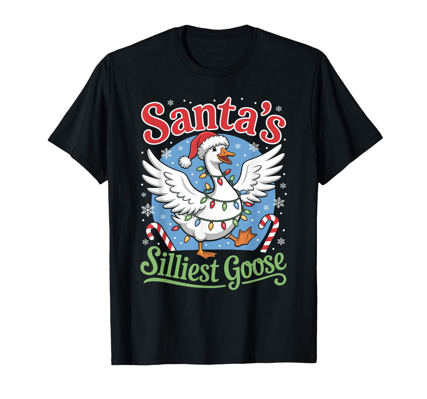 Santa's Silliest Goose Christmas Lights Stars Funny X-Mas T-Shirt