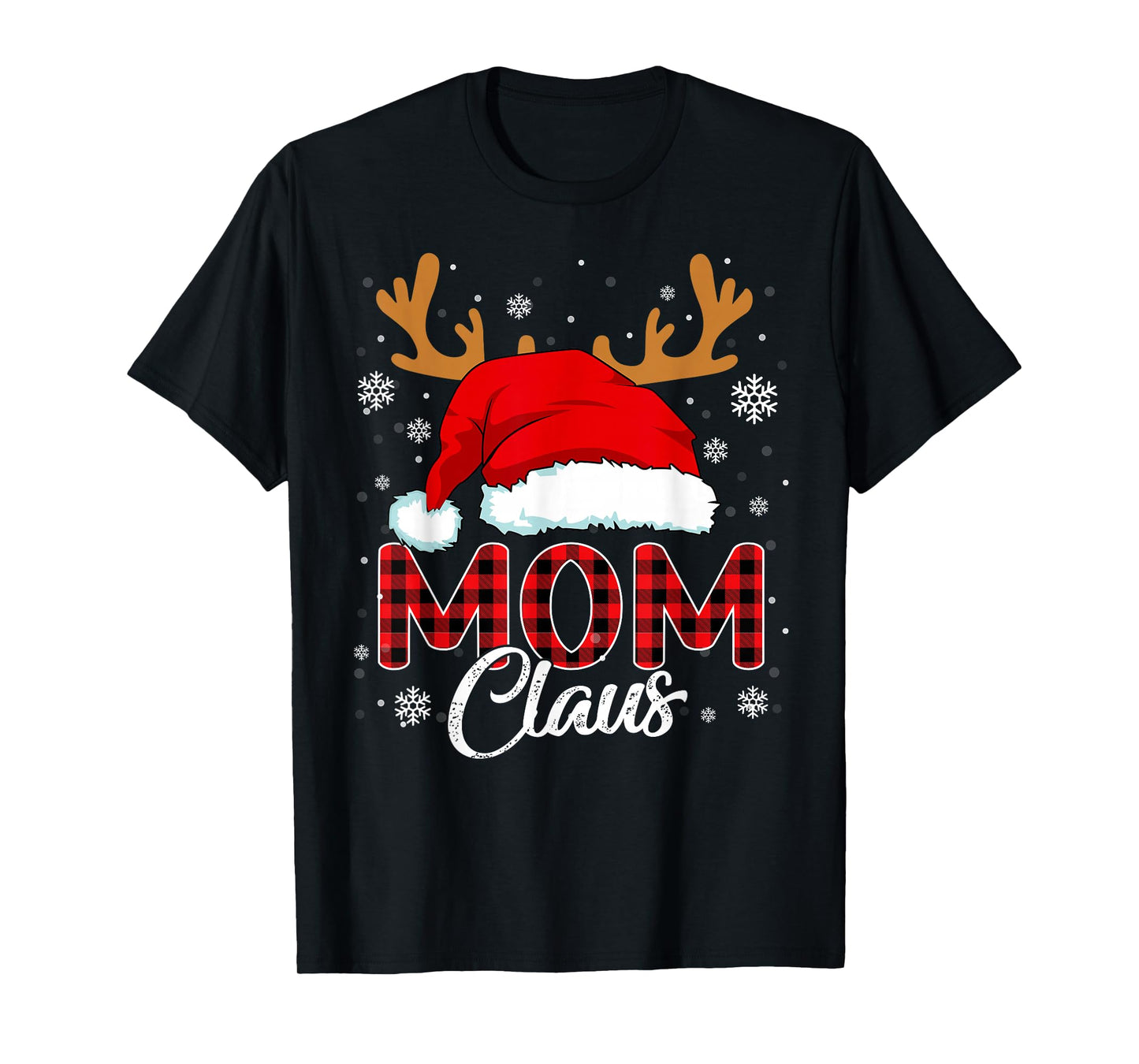 Mom Claus Santa Hat Christmas Red Plaid Matching Family T-Shirt