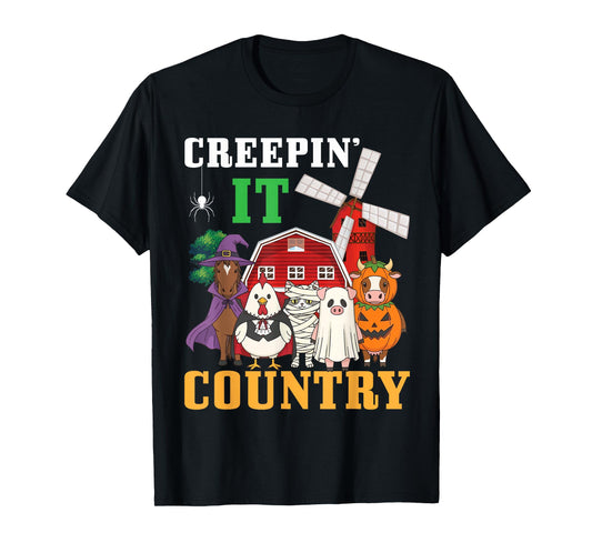 Creepin It Country Funny Farm Animals Happy Halloween Day T-Shirt