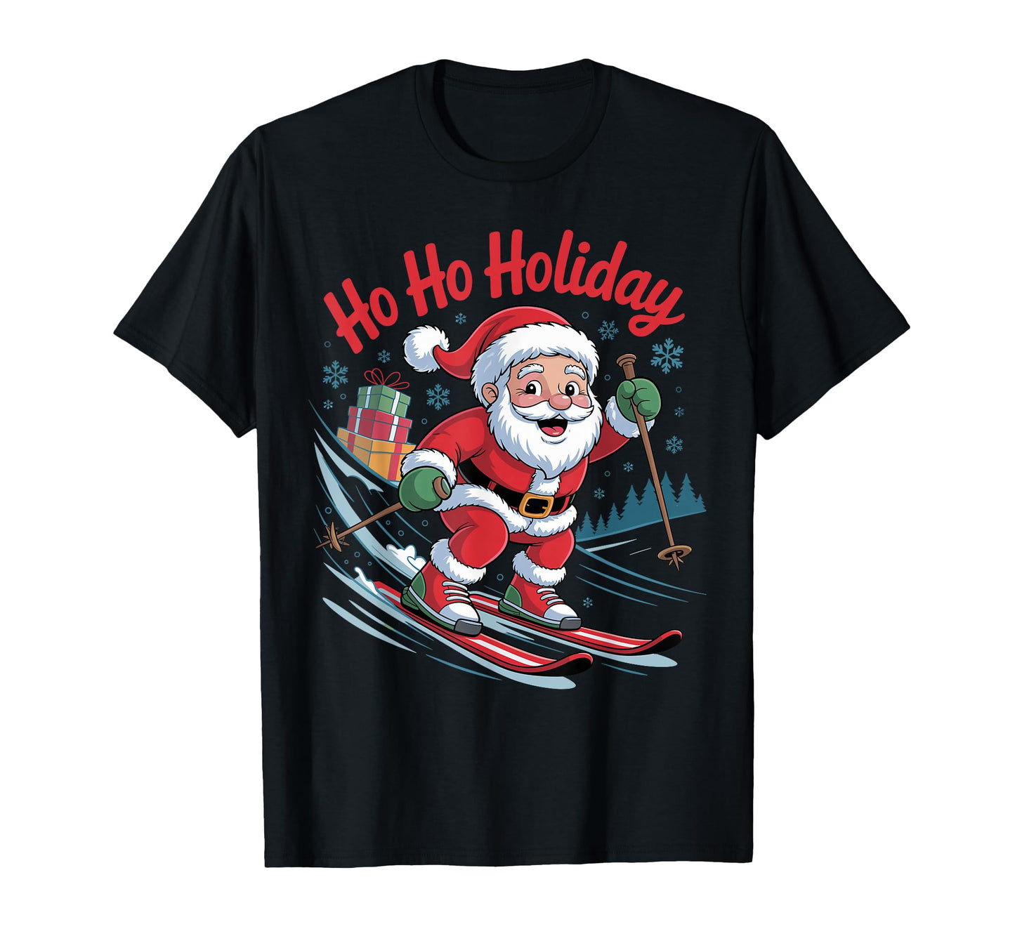 Funny Santa Skiing Lover Holiday Christmas Xmas Pajama T-Shirt