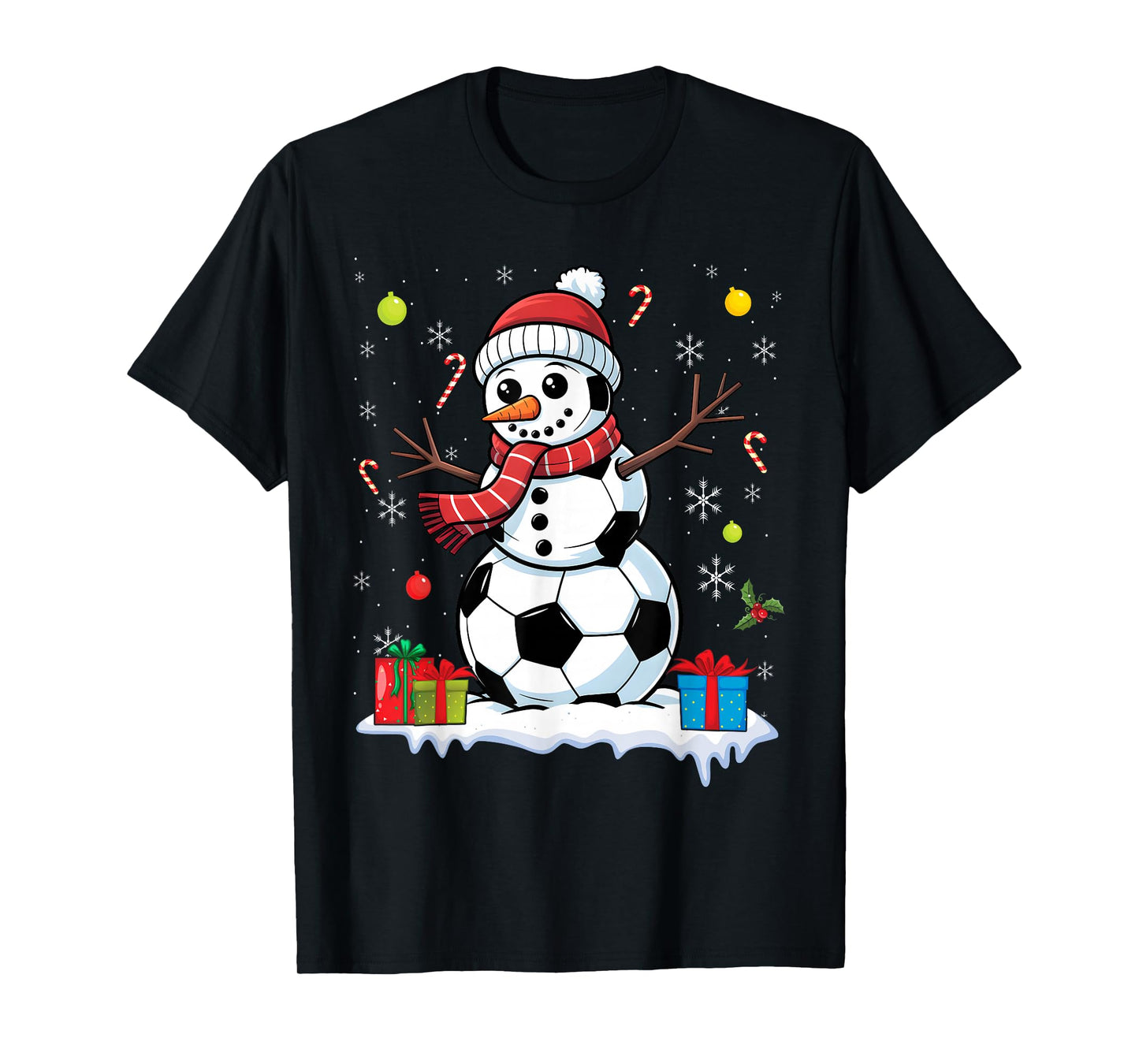 Snowman Soccer Ball Christmas Santa Boys Kids T-Shirt