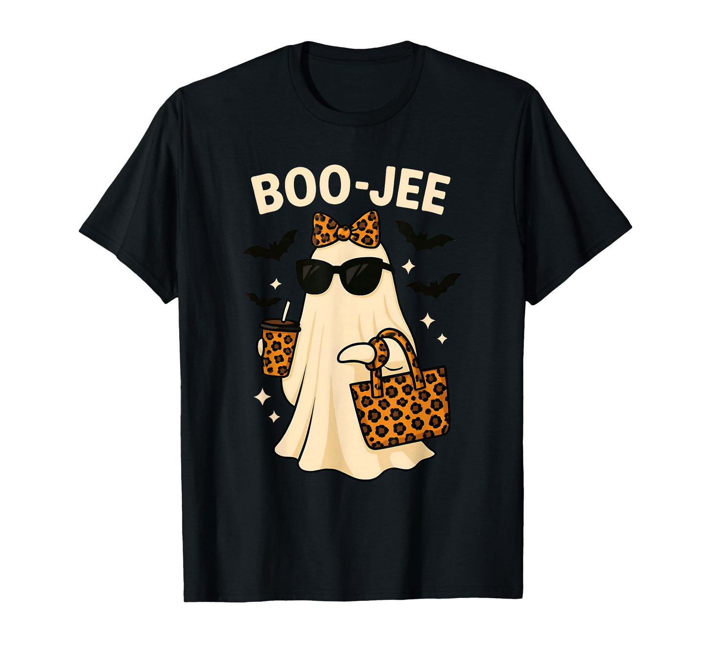Coquette Leopard Ghost Coffee Boo-JEE Halloween Boujee T-Shirt