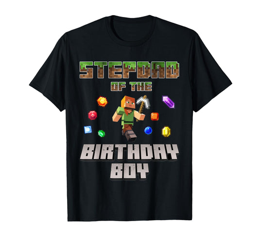 Stepdad Of The Birthday Boy Video Gamer Pixel Number T-Shirt