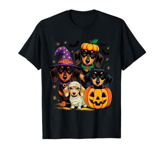 Dachshund Halloween Witch Pumpkin Mummy Jack O Lantern T-Shirt