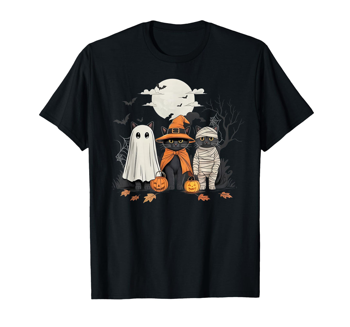 Black Cat Witch Ghost Scary Halloween Pumpkin Men Kids Gifts T-Shirt