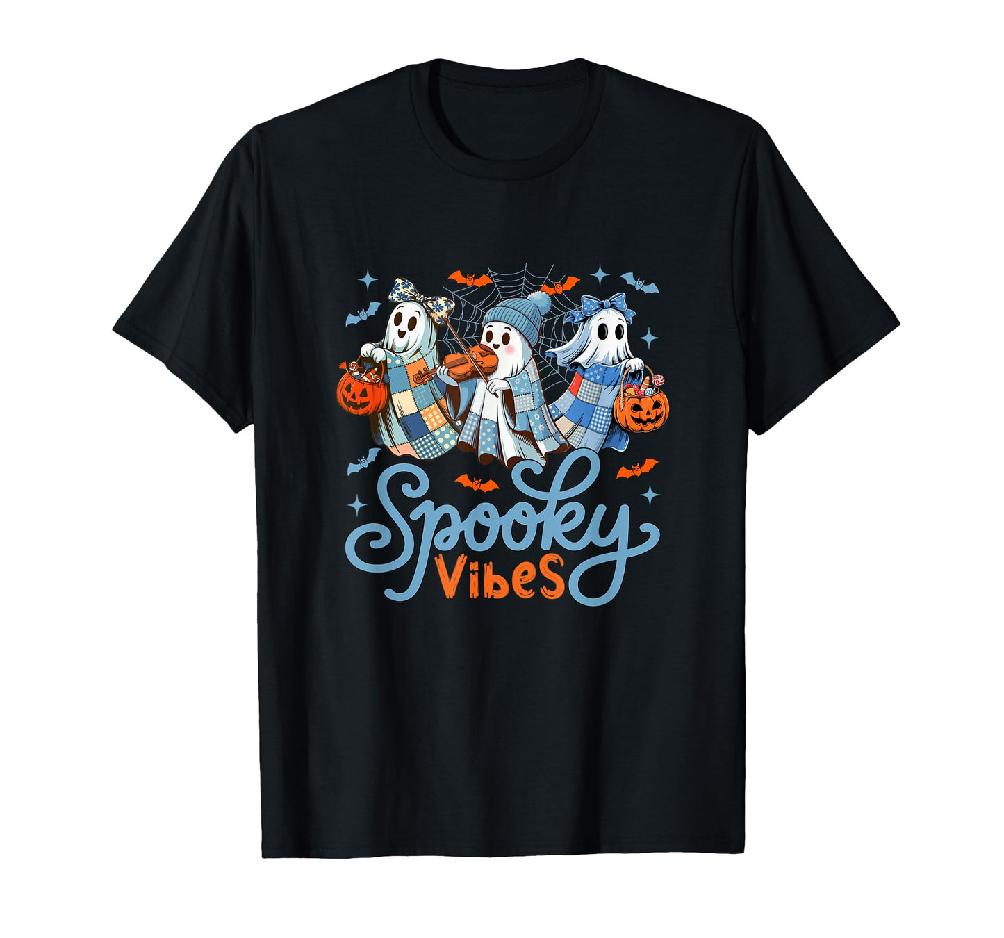 Spooky Funny Vibes Halloween Three Cute Boos Playing Violin T-Shirt