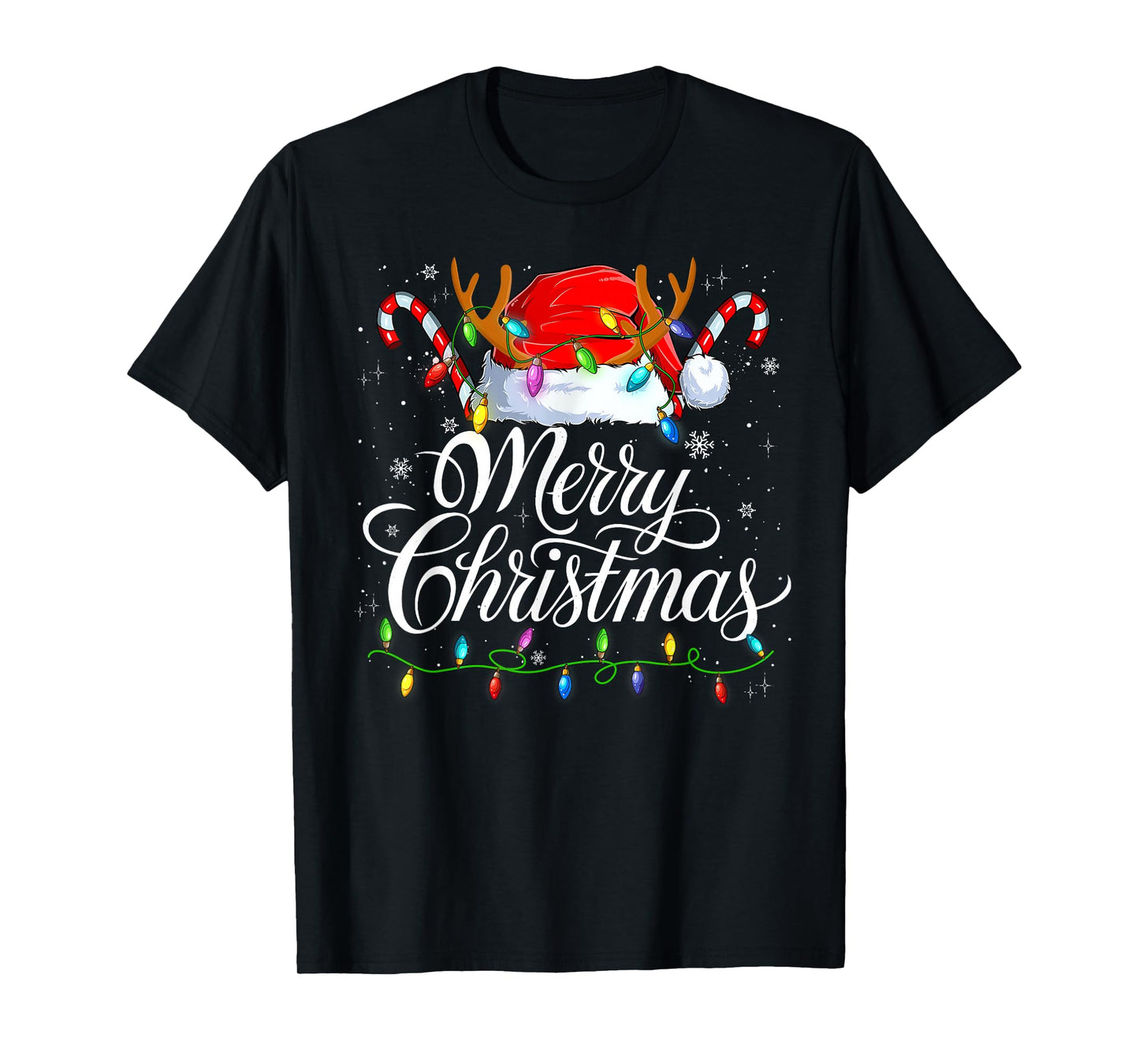 Merry Christmas Xmas Lights Santa Snowflake Holiday Family T-Shirt