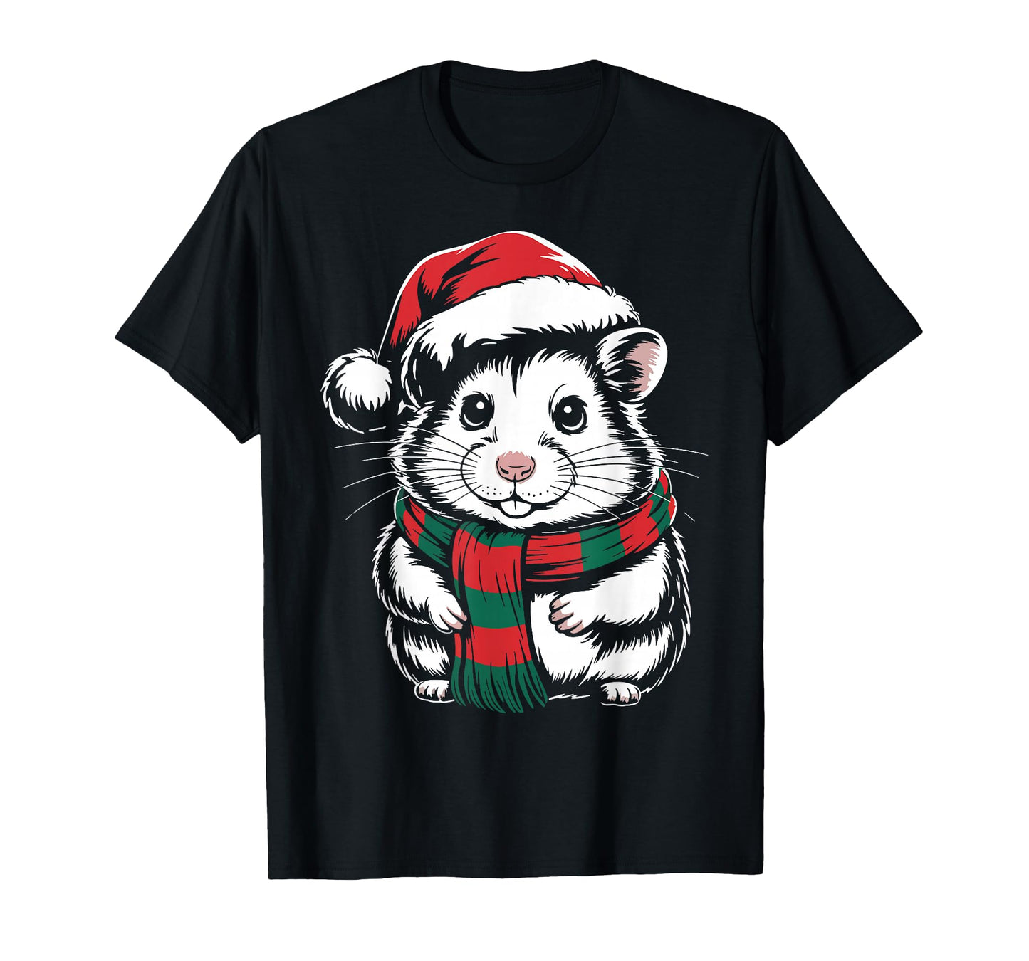 Hamster Xmas Santa Hat Scarf Christmas Costume T-Shirt
