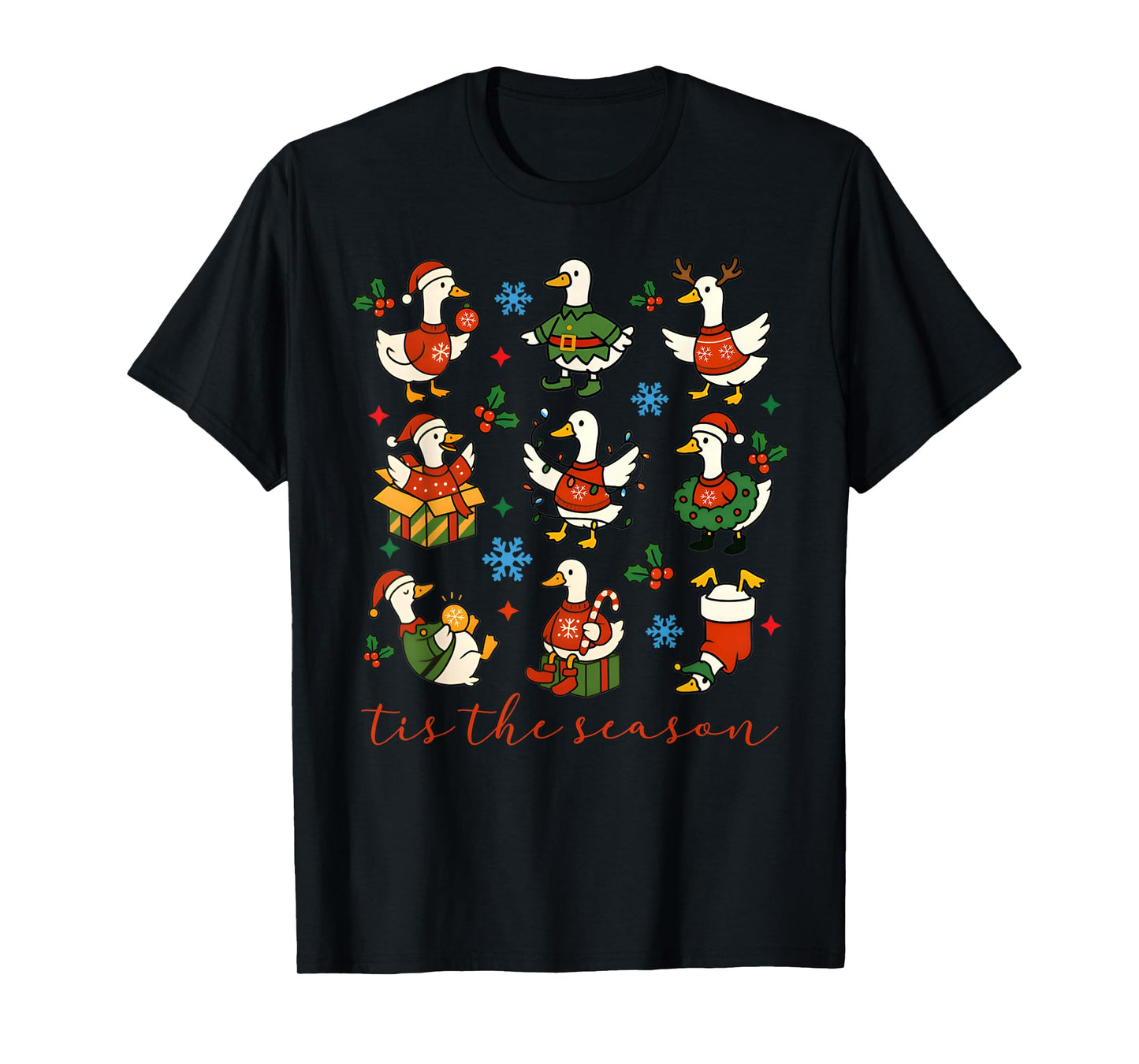 Retro Silly Goose Santa Cute Merry Christmas Tis The Season T-Shirt