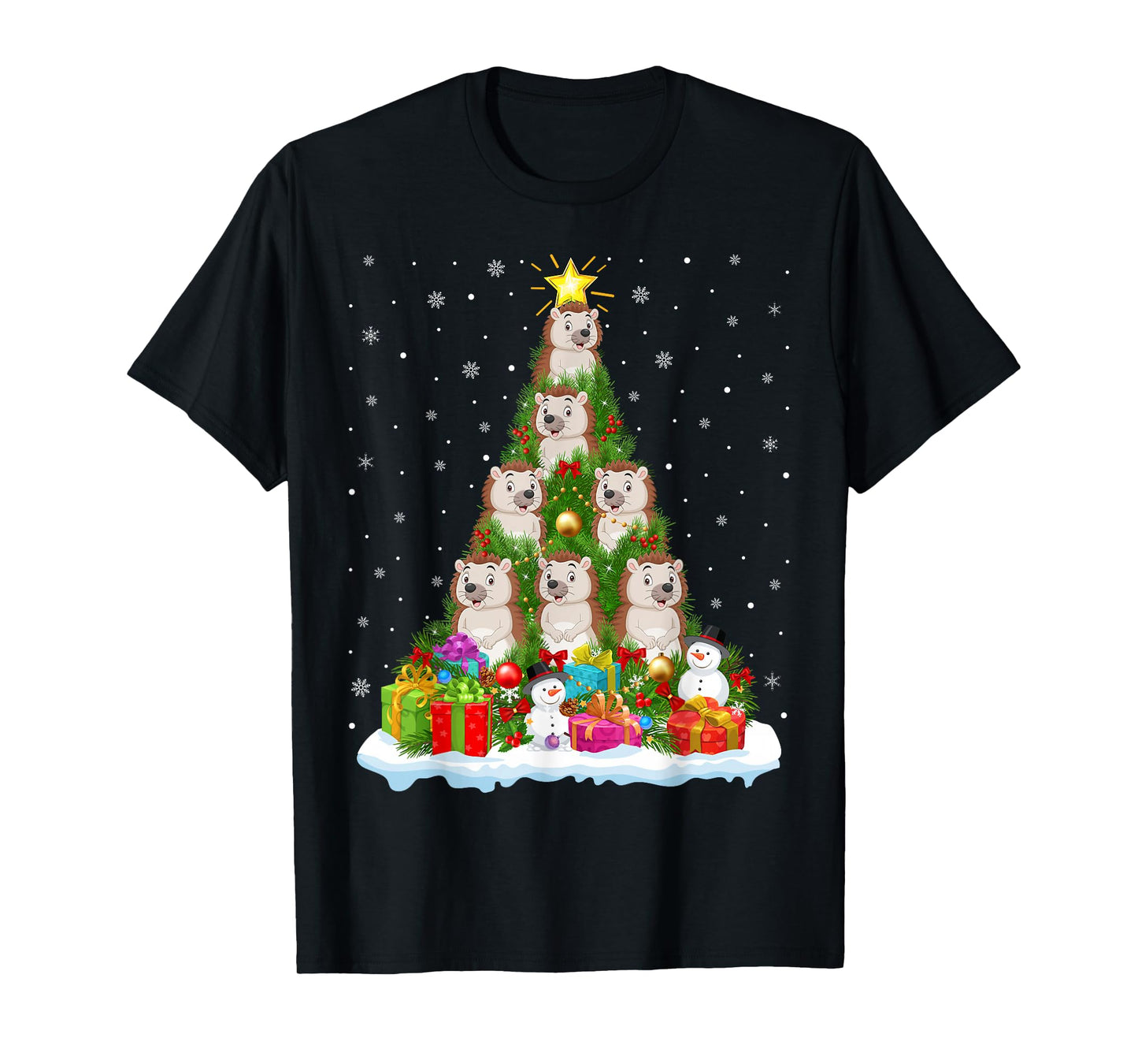 Cute Hedgehog Christmas Tree Holiday Decor Funny Xmas Lights T-Shirt